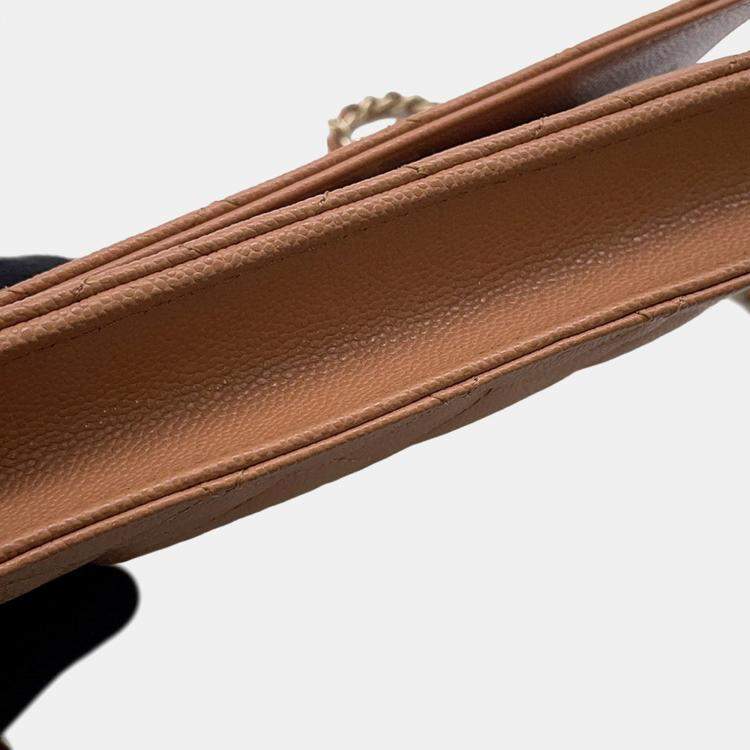 Pre Owned Chanel Classic Chain Wallet Brown Caviar Leather