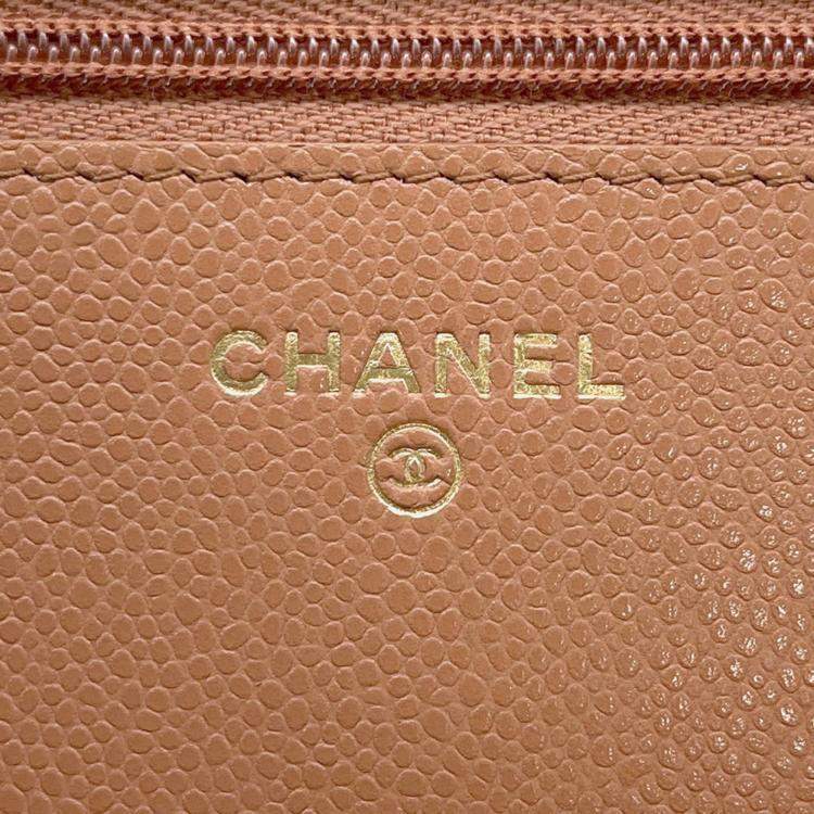 Pre Owned Chanel Classic Chain Wallet Brown Caviar Leather