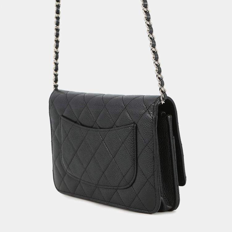 Pre Owned Chanel Matelasse Chain Wallet Black Caviar Leather