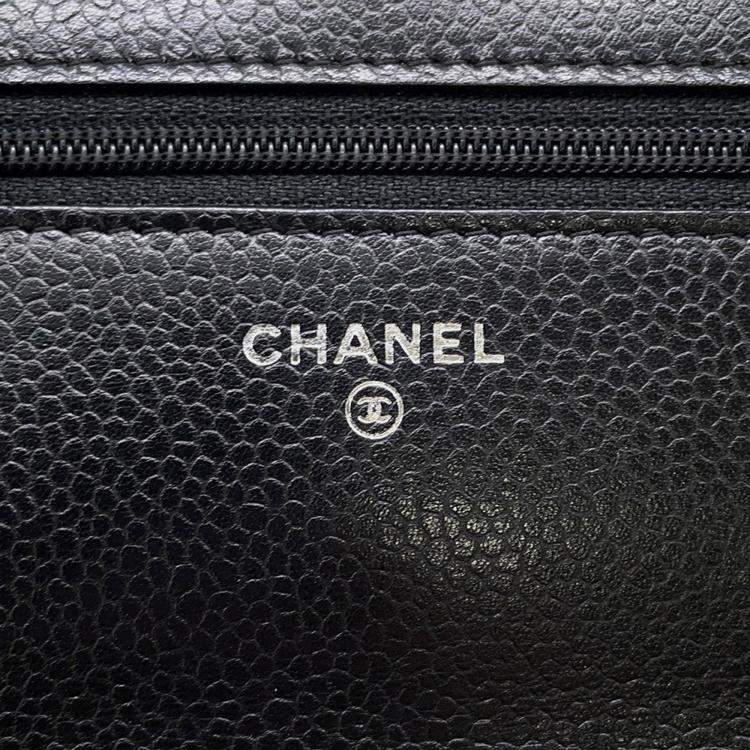 Pre Owned Chanel Matelasse Chain Wallet Black Caviar Leather