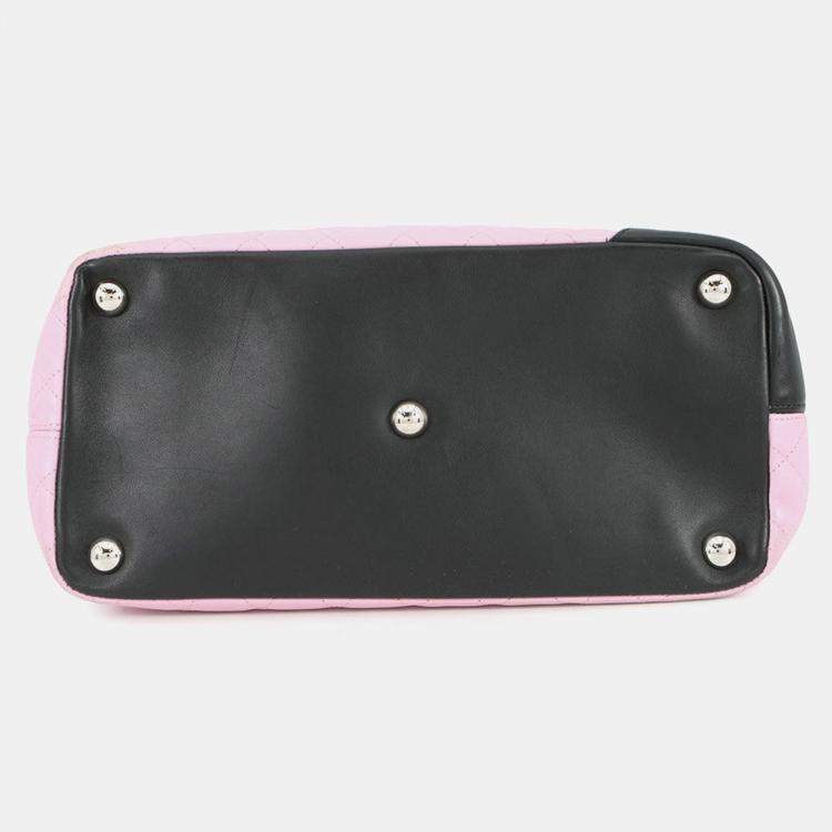 Pre Owned Chanel Cambon Line Large Tote Pink/Black Leather Size Large