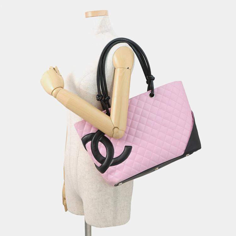 Pre Owned Chanel Cambon Line Large Tote Pink/Black Leather Size Large