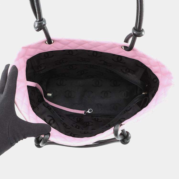 Pre Owned Chanel Cambon Line Large Tote Pink/Black Leather Size Large