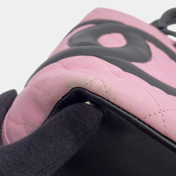 Pre Owned Chanel Cambon Line Large Tote Pink/Black Leather Size Large