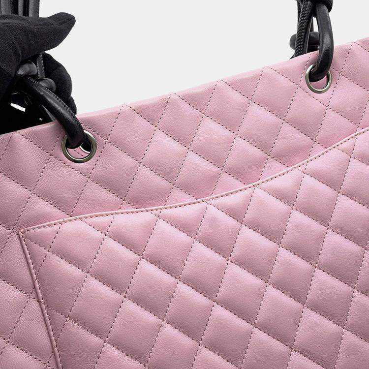 Pre Owned Chanel Cambon Line Large Tote Pink/Black Leather Size Large