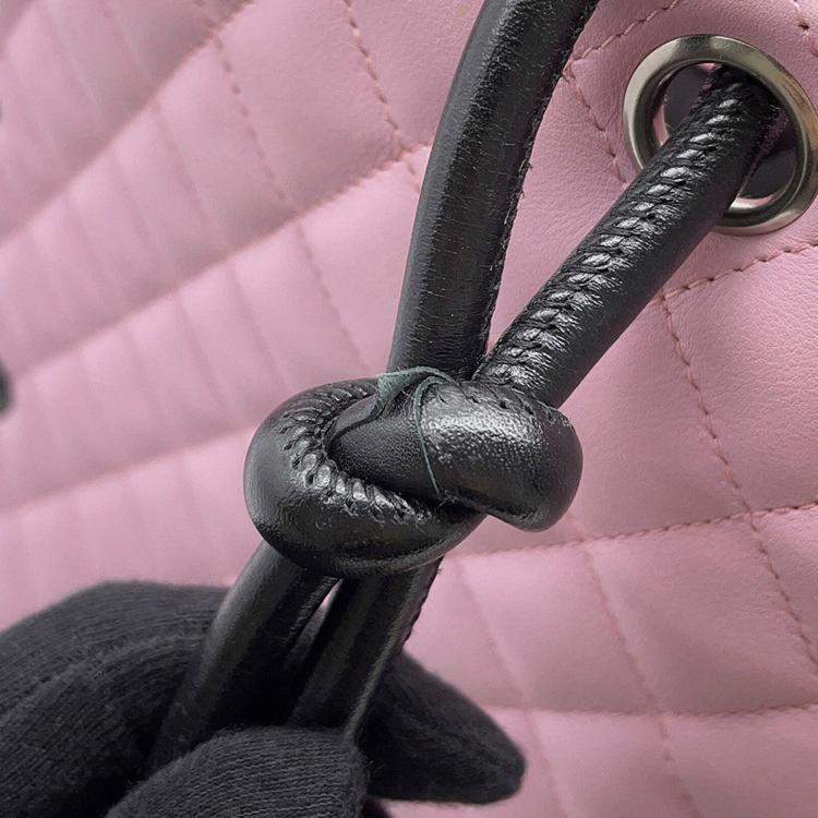 Pre Owned Chanel Cambon Line Large Tote Pink/Black Leather Size Large