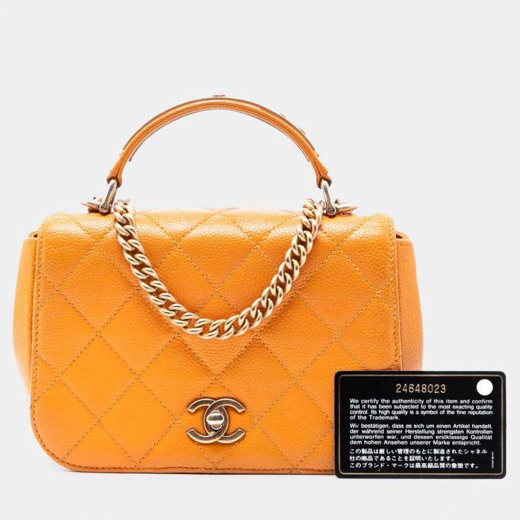 مملوكة مسبقًا Chanel Orange Mini Quilted Caviar Carry Around Flap