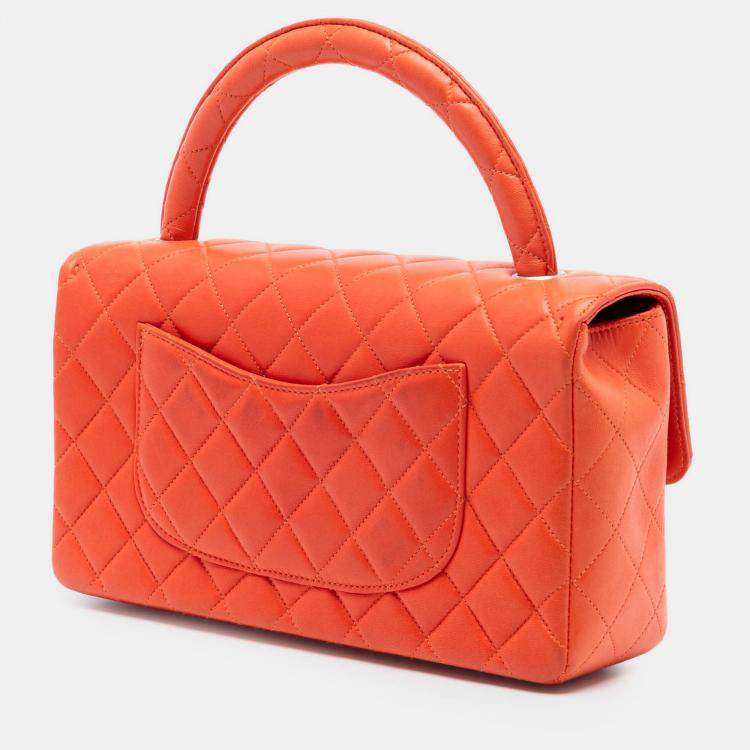 Pre Owned Chanel Orange Lambskin Parent Kelly Flap