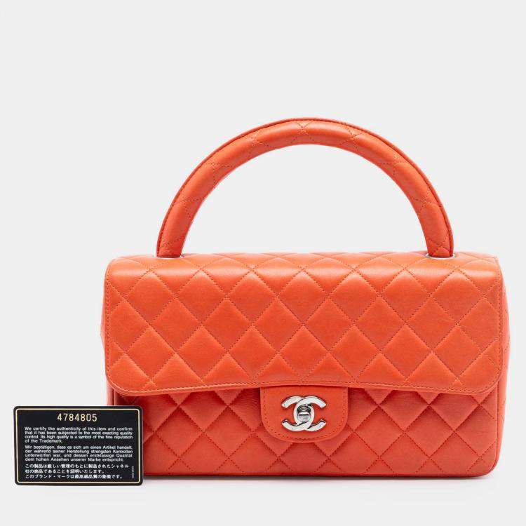 Pre Owned Chanel Orange Lambskin Parent Kelly Flap