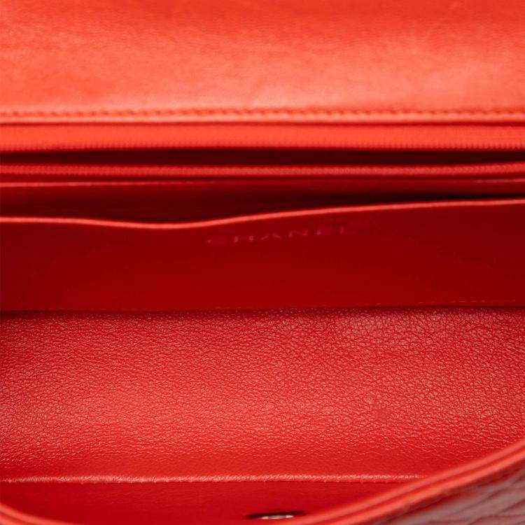 Pre Owned Chanel Orange Lambskin Parent Kelly Flap