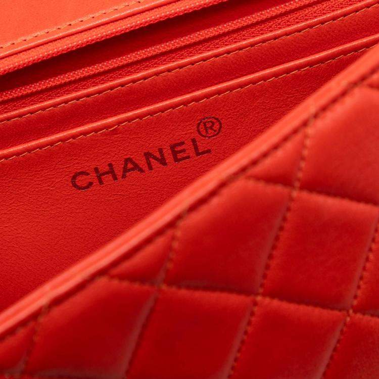Pre Owned Chanel Orange Lambskin Parent Kelly Flap