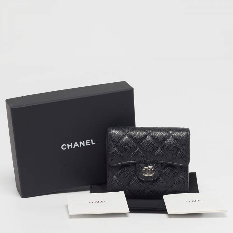Pre Owned Chanel Classic Small Black Quilted Caviar Leather Flap Wallet