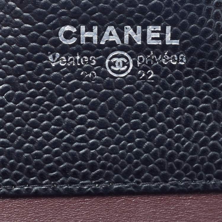 Pre Owned Chanel Classic Small Black Quilted Caviar Leather Flap Wallet