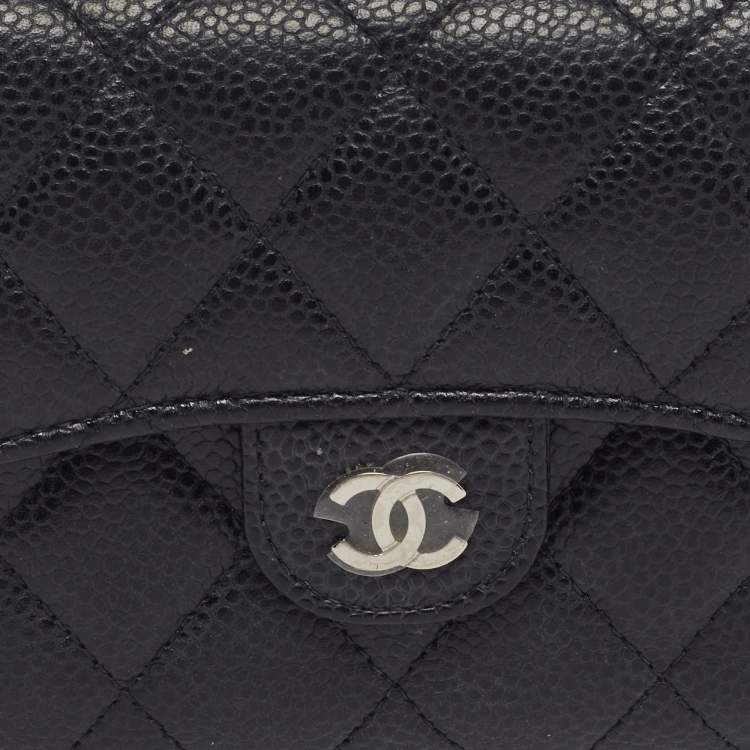 Pre Owned Chanel Classic Small Black Quilted Caviar Leather Flap Wallet