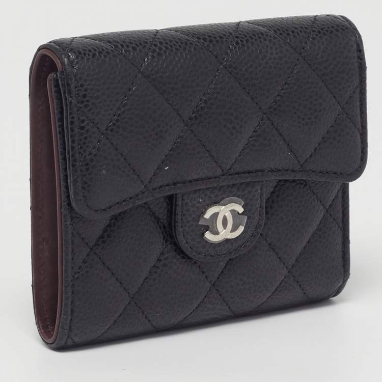 Pre Owned Chanel Classic Small Black Quilted Caviar Leather Flap Wallet