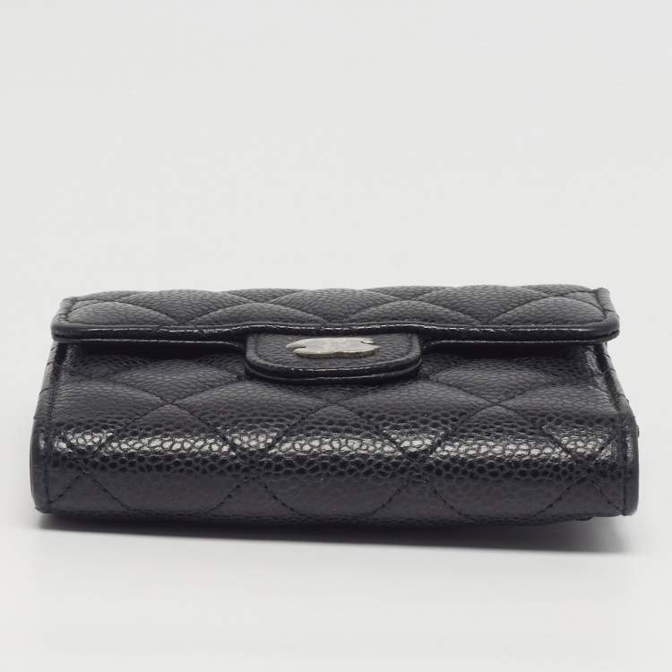 Pre Owned Chanel Classic Small Black Quilted Caviar Leather Flap Wallet