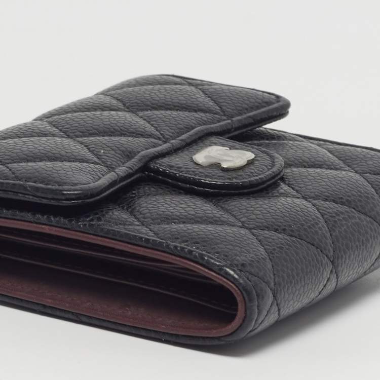 Pre Owned Chanel Classic Small Black Quilted Caviar Leather Flap Wallet