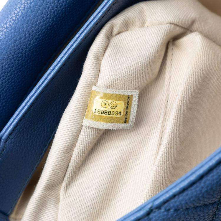 Pre Owned Chanel Blue Jumbo Quilted Caviar Double Compartment Chain Flap