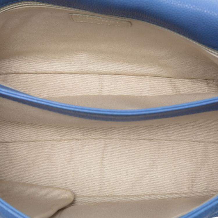 Pre Owned Chanel Blue Jumbo Quilted Caviar Double Compartment Chain Flap