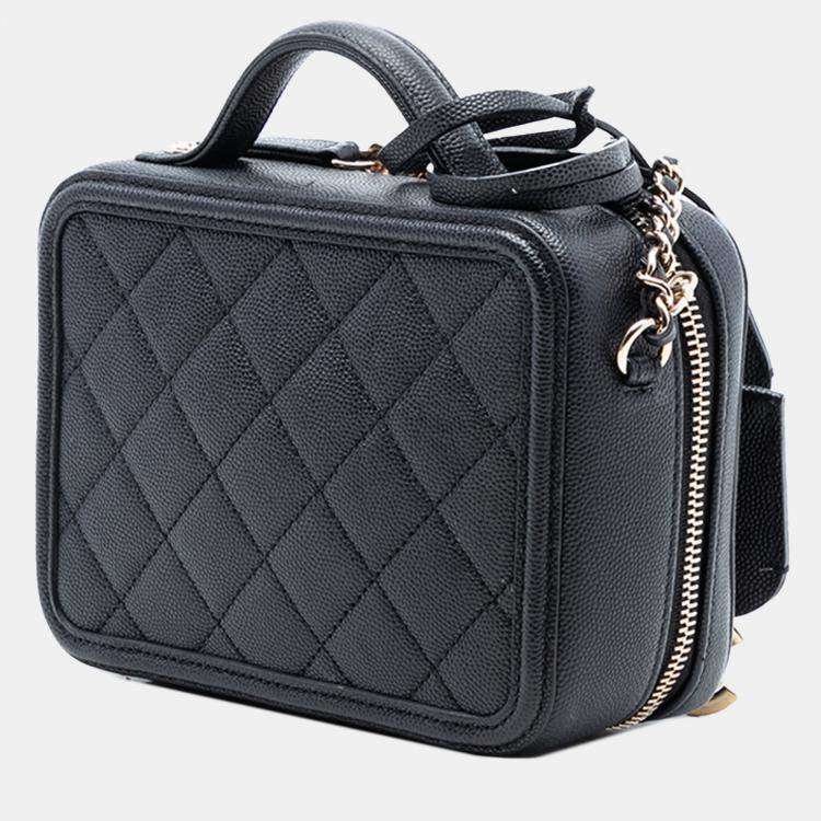 Pre Owned Chanel Black Mini Caviar CC Filigree Vanity Case