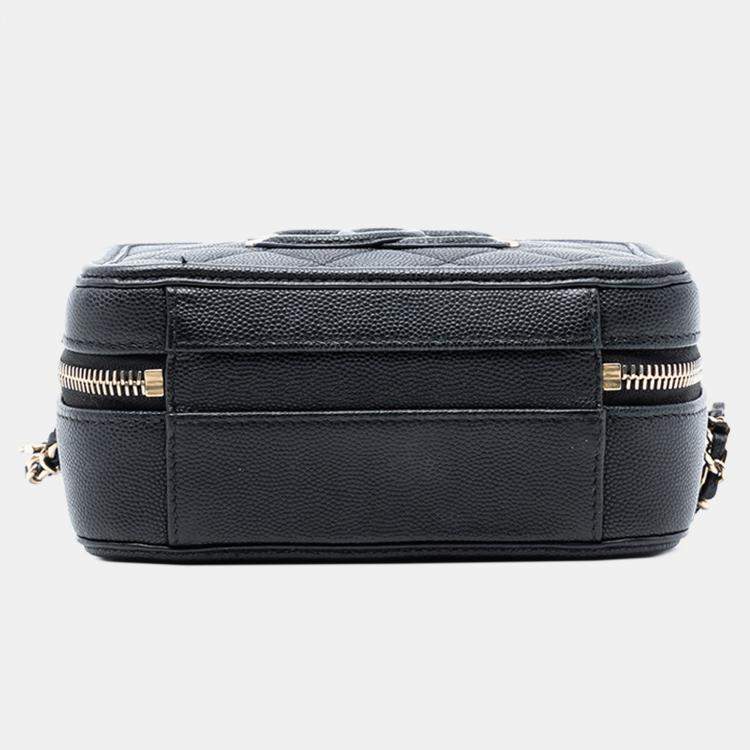 Pre Owned Chanel Black Mini Caviar CC Filigree Vanity Case