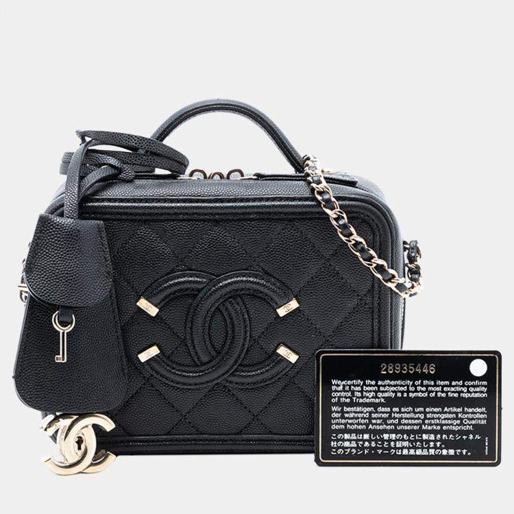 Pre Owned Chanel Black Mini Caviar CC Filigree Vanity Case