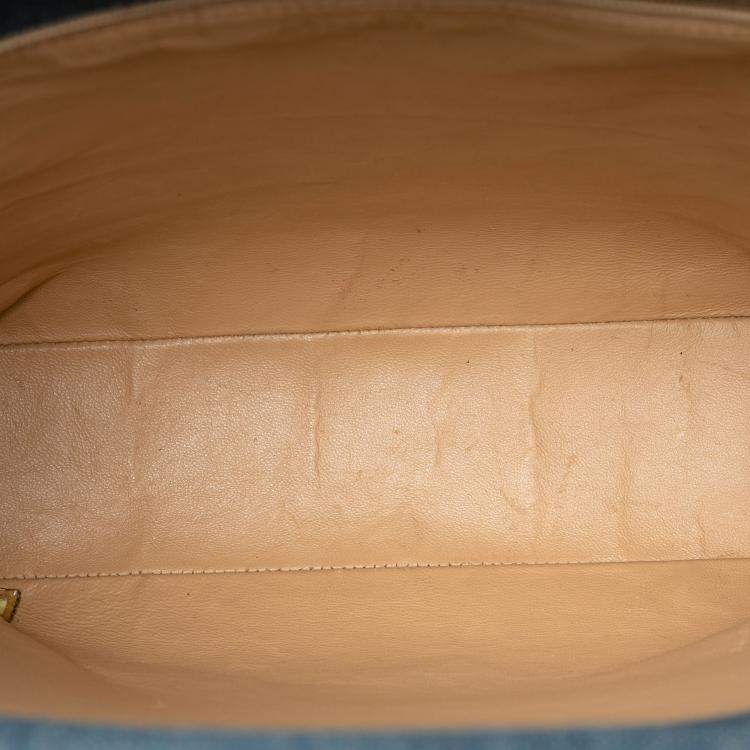 Pre Owned Chanel Blue CC Chocolate Bar Denim Tote