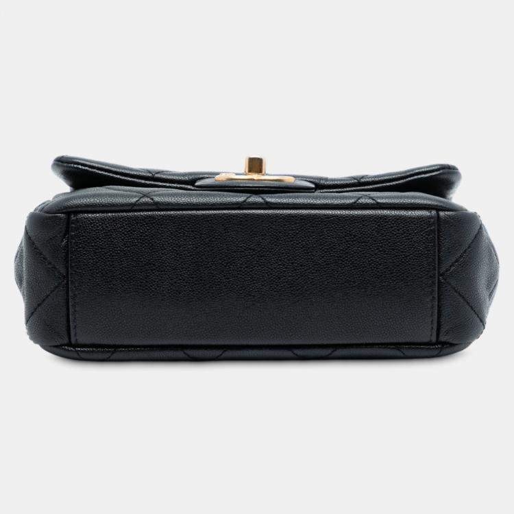 Pre Owned Chanel Black Mini Quilted Caviar Top Handle Flap