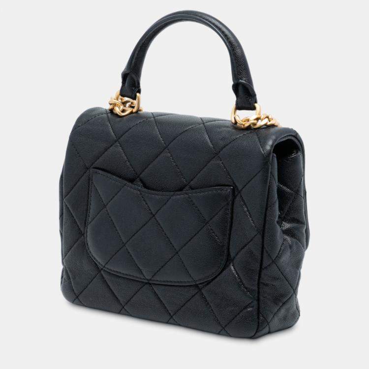 Pre Owned Chanel Black Mini Quilted Caviar Top Handle Flap