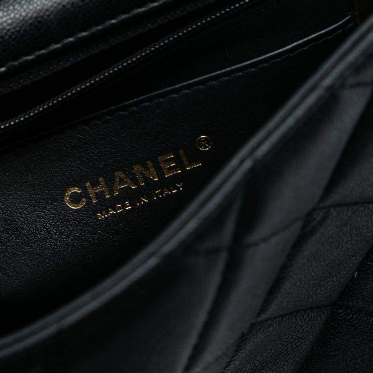 Pre Owned Chanel Black Mini Quilted Caviar Top Handle Flap