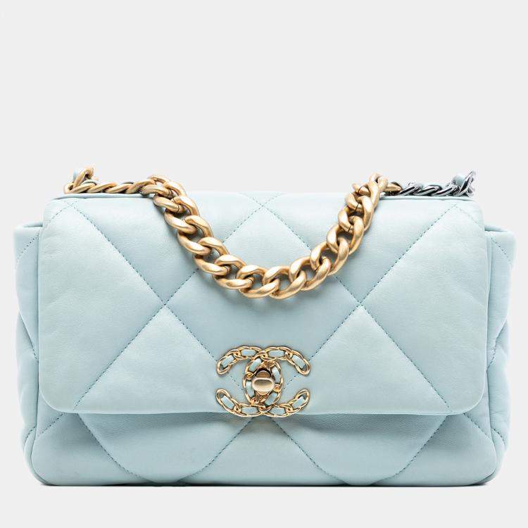 Pre Owned Chanel Blue Medium Lambskin 19 Flap