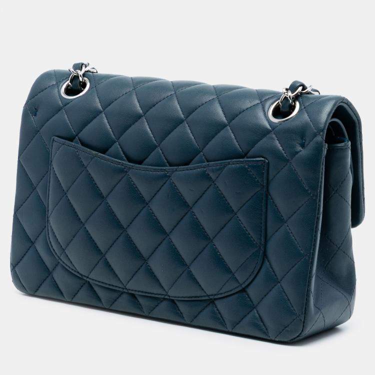 Pre Owned Chanel Blue Small Classic Lambskin Double Flap