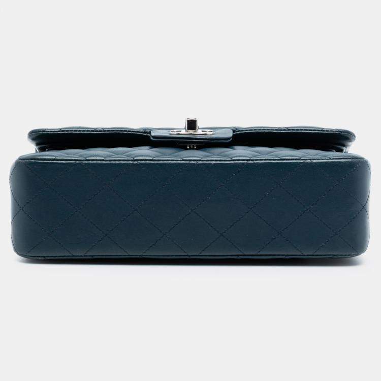 Pre Owned Chanel Blue Small Classic Lambskin Double Flap