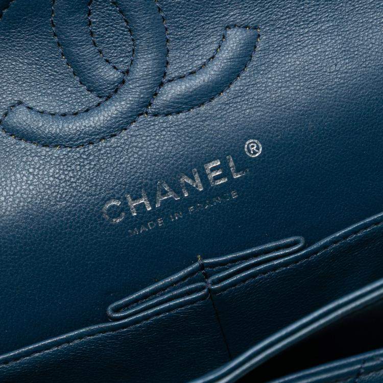 Pre Owned Chanel Blue Small Classic Lambskin Double Flap