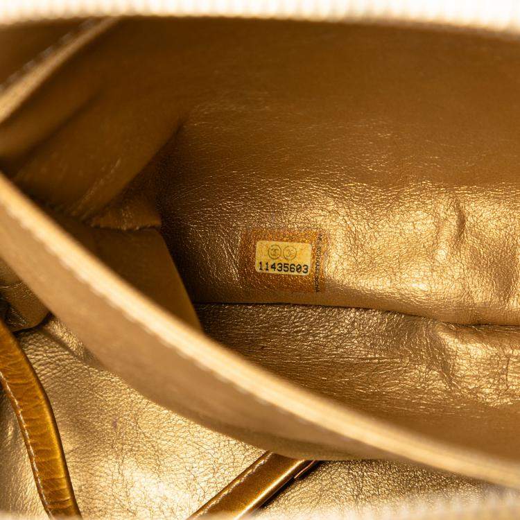 Pre Owned Chanel Gold Metallic Patent Luxe Ligne Tote Bag