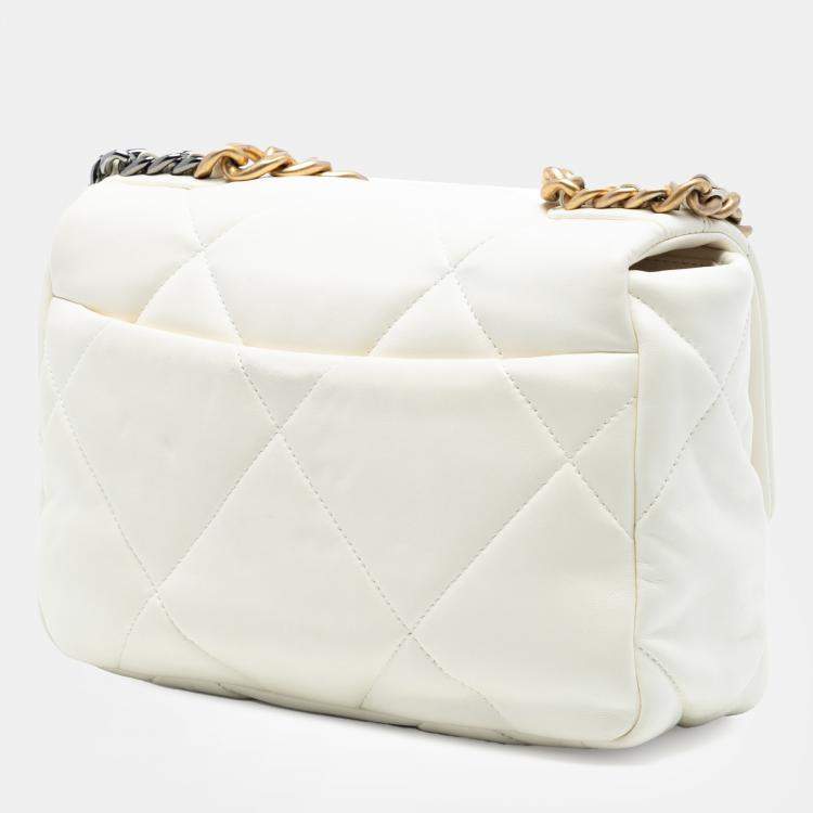 Pre Owned Chanel White Medium Lambskin 19 Flap