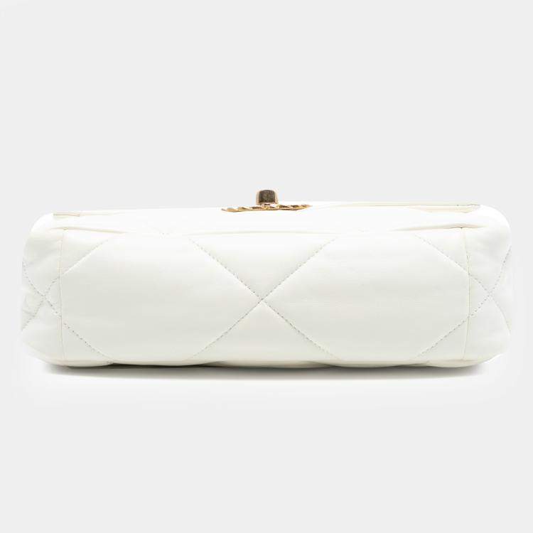 Pre Owned Chanel White Medium Lambskin 19 Flap