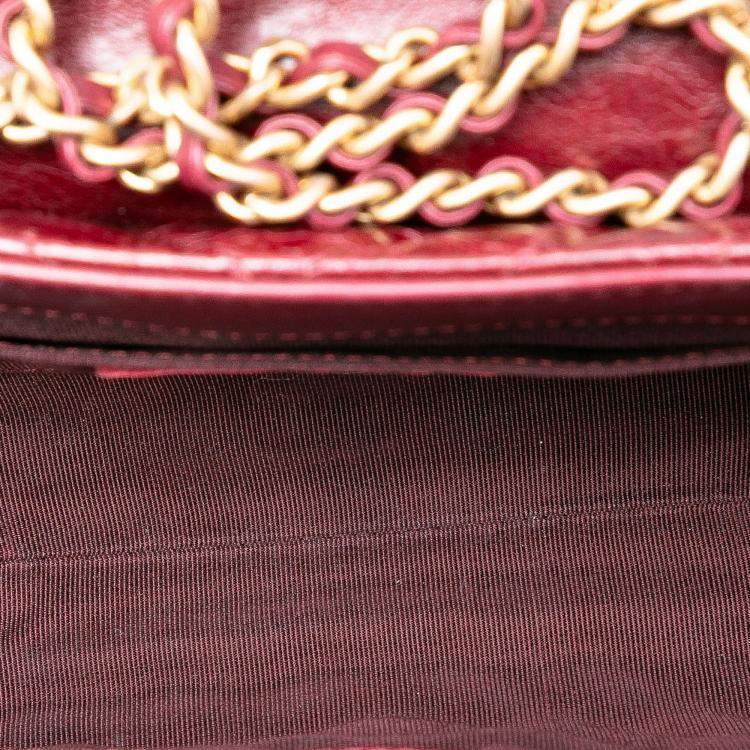 Pre Owned Chanel Red Small Chevron Aged Lambskin Hampton Flap