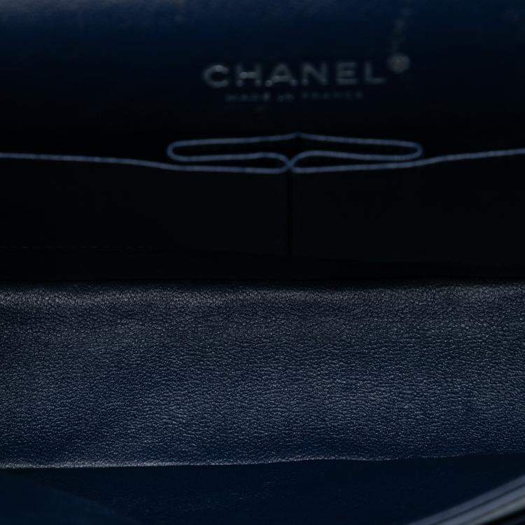 Pre Owned Chanel Blue Medium Classic Tricolor Lambskin Double Flap