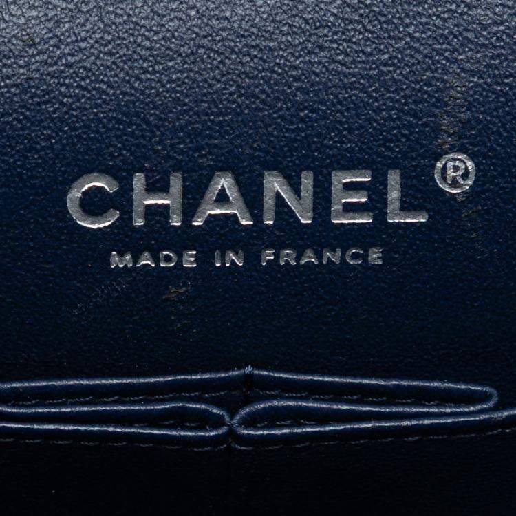 Pre Owned Chanel Blue Medium Classic Tricolor Lambskin Double Flap