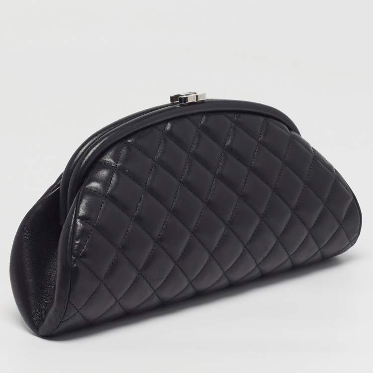 Pre Owned Chanel Timeless Black Quilted Leather Clutch