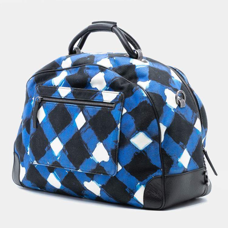 Pre Owned Chanel Black Blue Printed Canvas and Caviar Airlines Round Trip Travel Bag