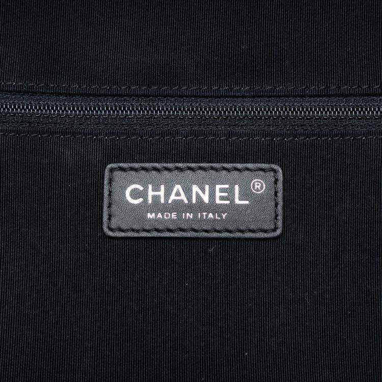 Pre Owned Chanel Black Blue Printed Canvas and Caviar Airlines Round Trip Travel Bag