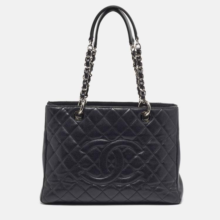 Pre Owned Chanel Grand Shopper Black Quilted Caviar Leather Tote