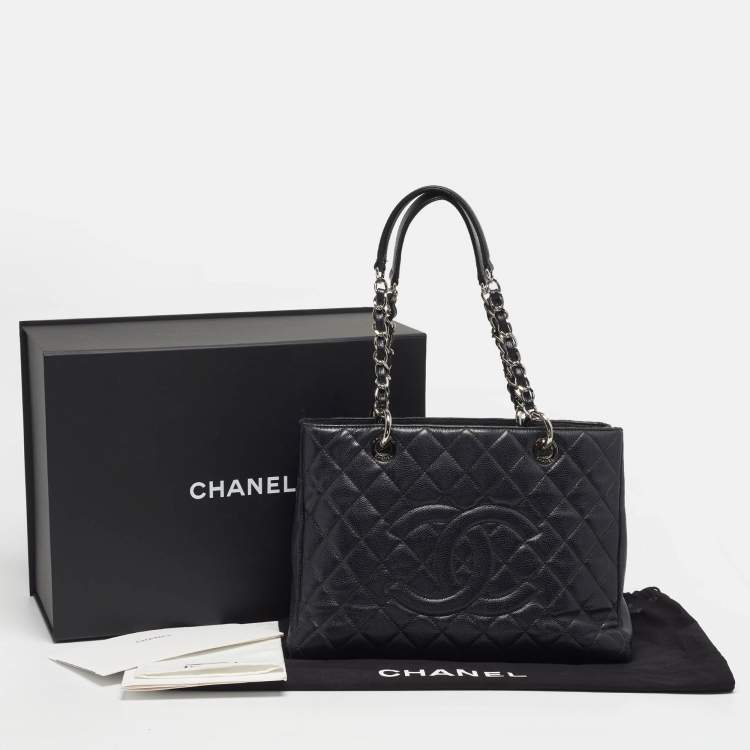 Pre Owned Chanel Grand Shopper Black Quilted Caviar Leather Tote