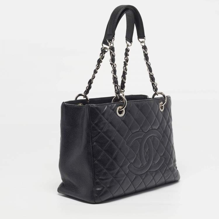 Pre Owned Chanel Grand Shopper Black Quilted Caviar Leather Tote