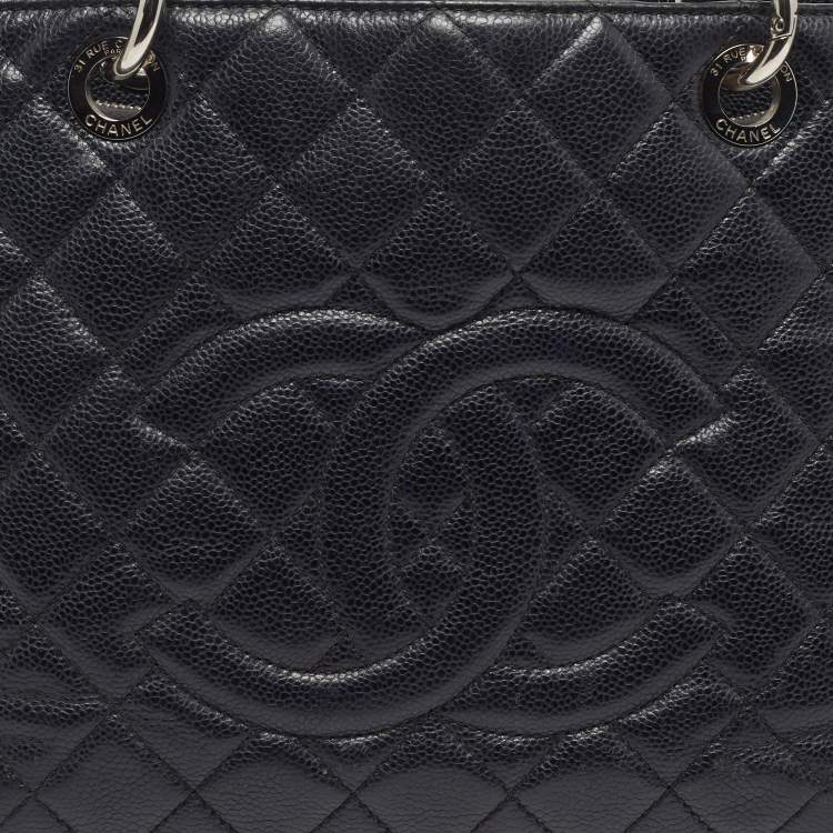 Pre Owned Chanel Grand Shopper Black Quilted Caviar Leather Tote