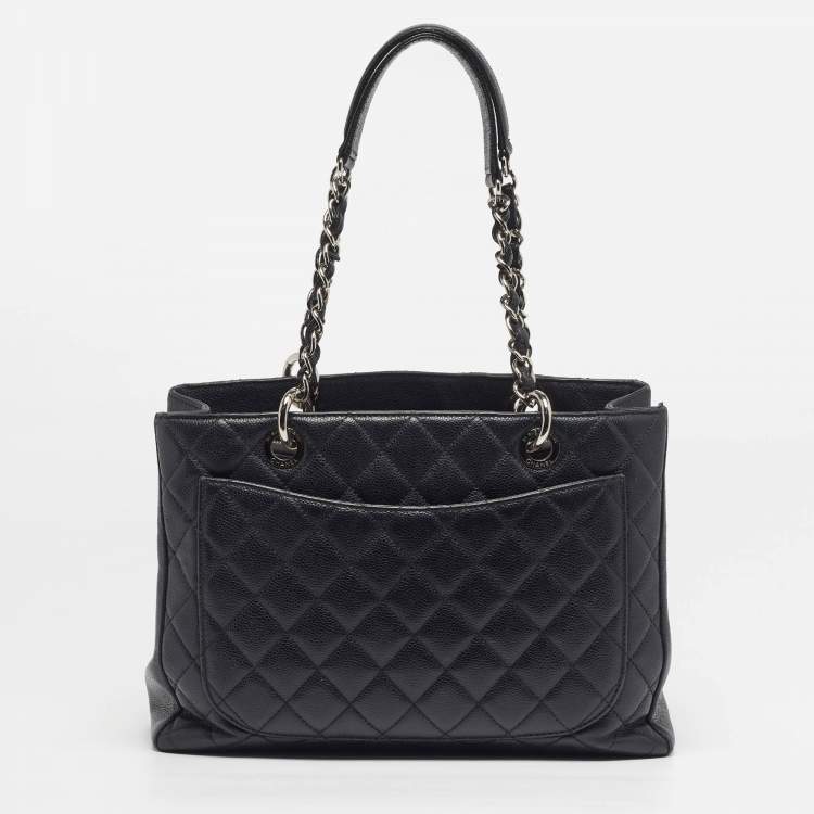 Pre Owned Chanel Grand Shopper Black Quilted Caviar Leather Tote