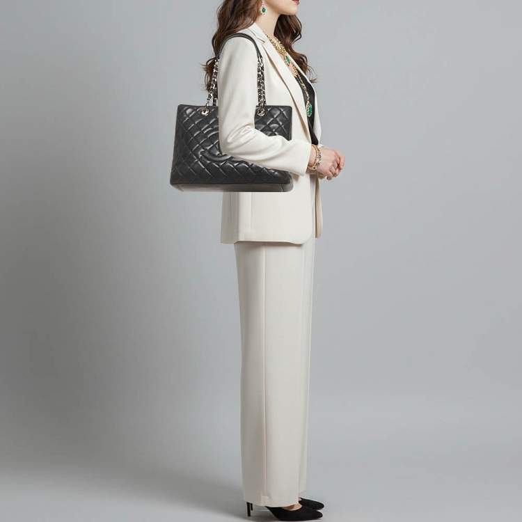 Pre Owned Chanel Grand Shopper Black Quilted Caviar Leather Tote