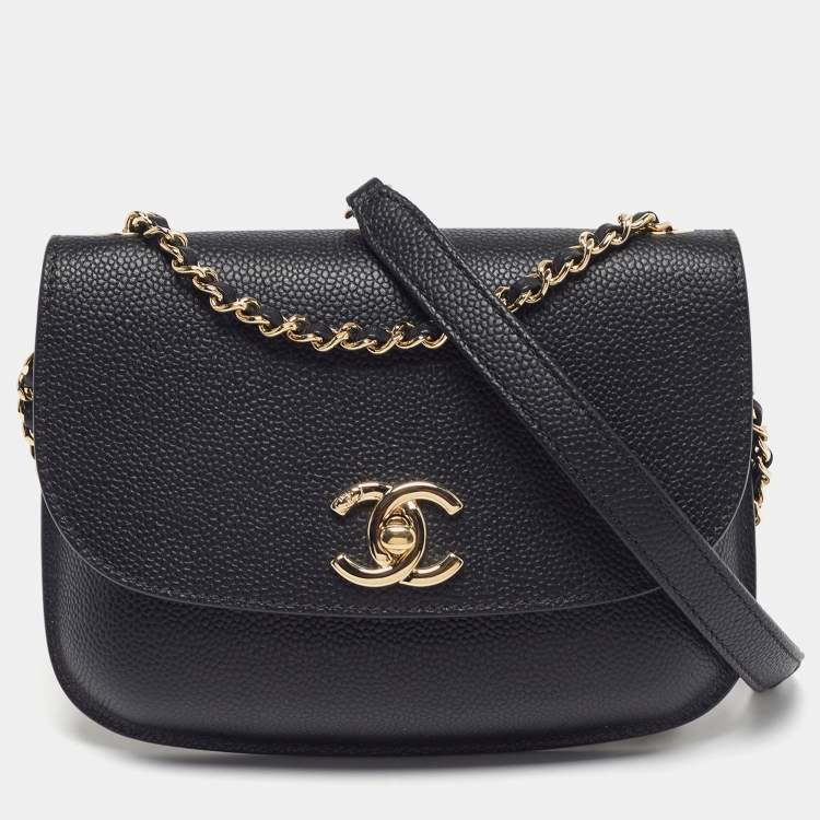 Pre Owned Chanel CC Curved Black Leather Flap Crossbody Bag